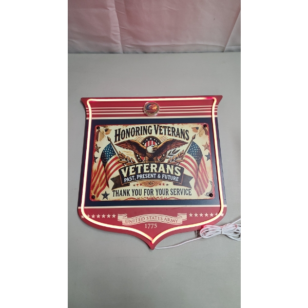 Honoring Veterans Light-Up Hanging Wall Sign Including Veterans And Soldiers Coin
