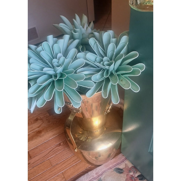 24" X 12" Brass Vase & Artificial Aloe Plant - See Pics