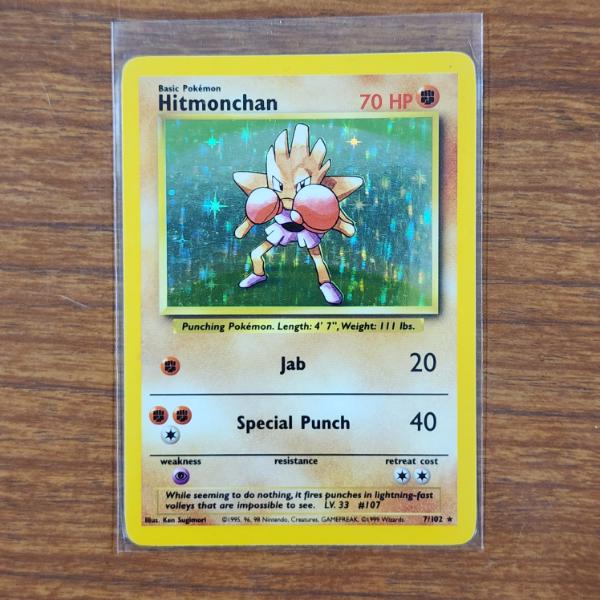 Hitmonchan 7/102 Holo Rare Base Set Vintage Pokemon Trading Card ~ NM/LP Condition!