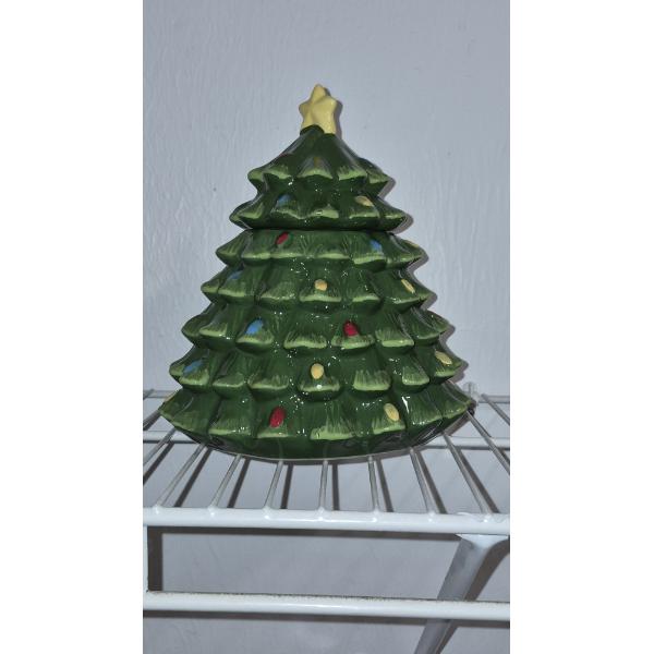 PICKUP IN NORTHFIELD - Christmas Tree's  8.5" Ceramic Cookie Jar  & 28" Craft Made With Pine Cones 