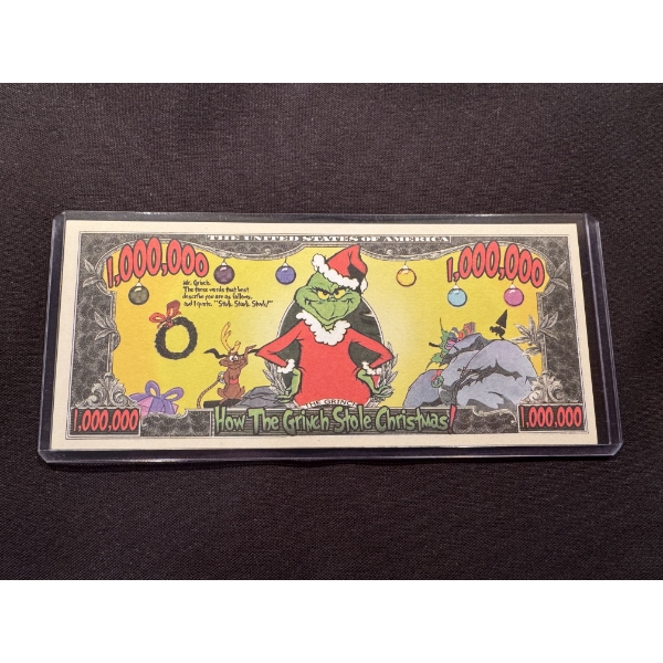 Original Grinch One Million Dollar Bill In Protective Case - Mint Condition