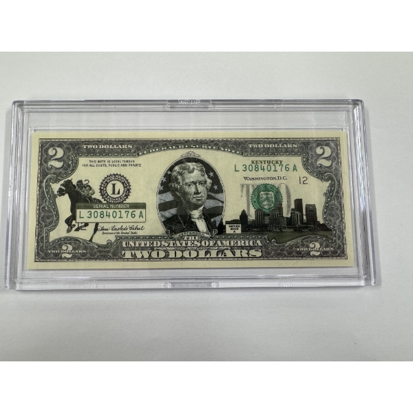 2003 United States Jefferson KENTUCKY $2.00 Bill In Hard Case Holder - Mint Condition - RARE