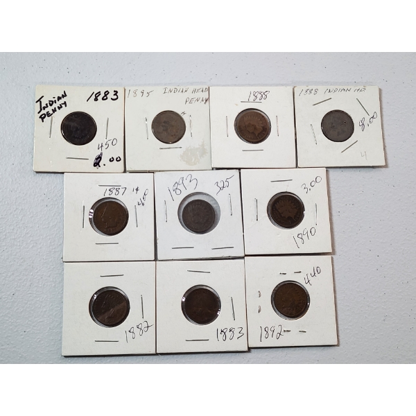 Lot of 10 Assorted Years U.S. Indian Head Cents