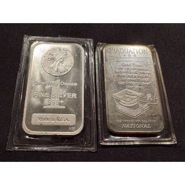 2 - One Troy Oz .999 Fine Silver Bars - Mint Condition - 2 Silver Ounces For One Bid