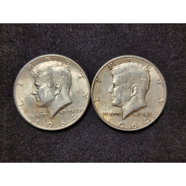 Two 1964 Kennedy 90% Silver Half Dollars - $1.00 Face Value