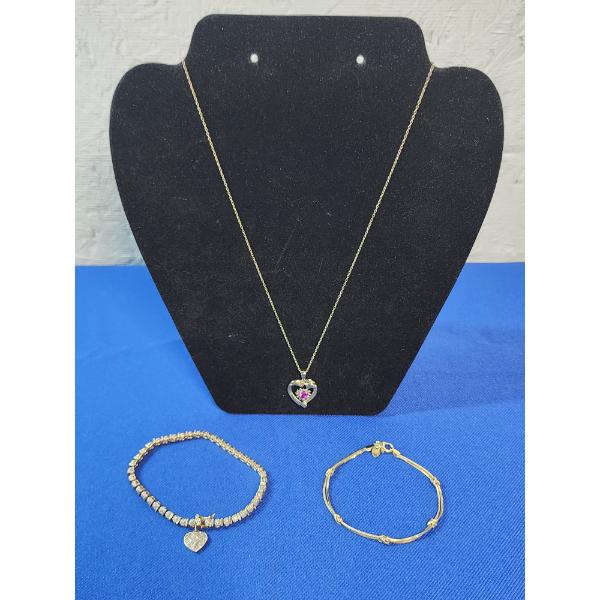 Gold-Plated Sterling Silver Jewlery: Necklace Heart Ruby Design & 2 Bracelets TW: 20g