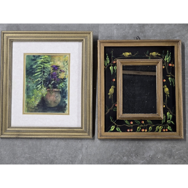Mirror and Art Piece Depicting Nature and Birds - 12.5"x14.5" & 11.5"x13.5"