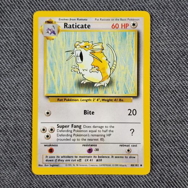 Raticate 40/102 Uncommon Vintage Base Set Pokemon Trading Card in Near Mint Condition!