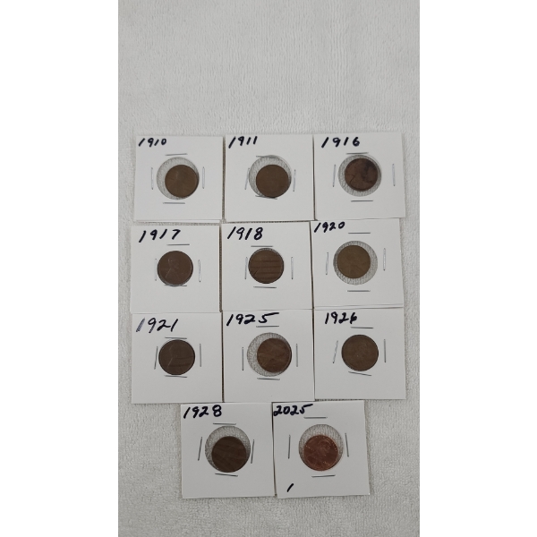 (10) Assorted Years Lincoln Wheat Cents & 2025 Lincoln Cent - Face Value: $0.11