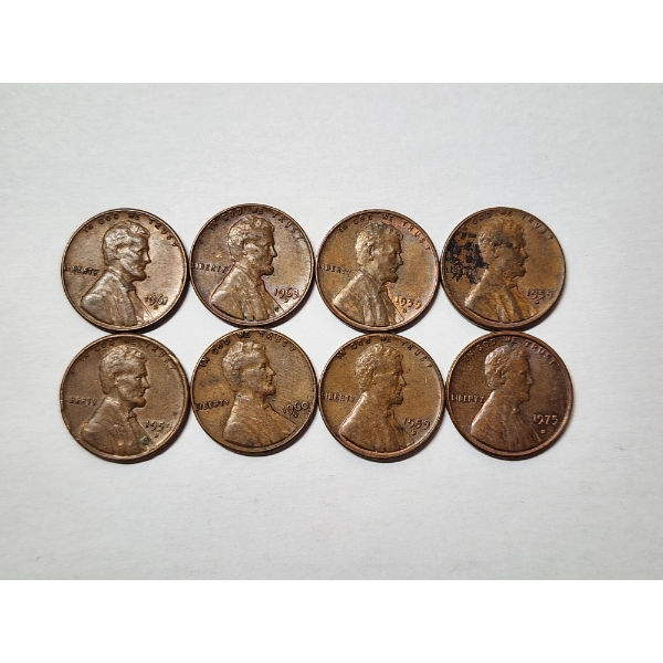 x8 Assorted Years U.S. Lincoln Memorial Cents Years: 1959-1975