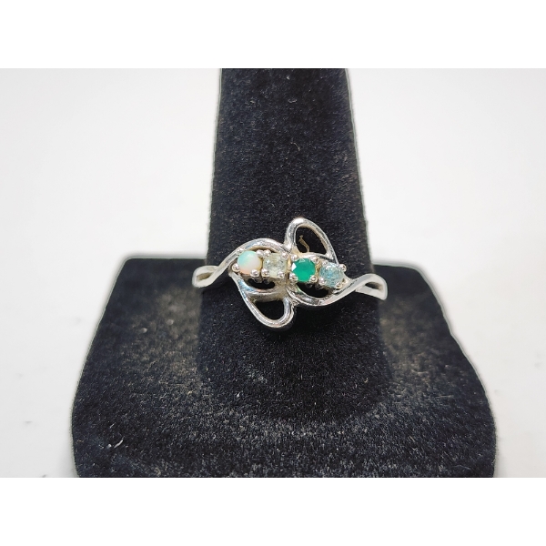 Gorgeous 14K White Gold Ring With Four Multicolored Stones - Size 8.5 - TW: 2.3g