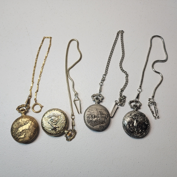 Four Assorted Gold-Tone & Silver-Tone Modern Pocket Watches 