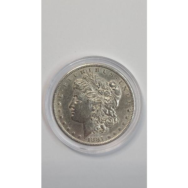 United States 1881-S Morgan 90% Silver Dollar In Coin Capsule