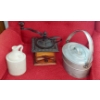 Image 1 : Antique Coffee Mill, Pottery Jug (Robinson Clay Products, Akron) & Galvanized Pail 