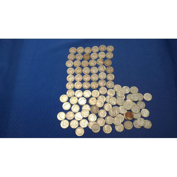Assorted Years & Mint Marks 90% Silver Mercury Head/Roosevelt Dimes - Face Value: $10.00