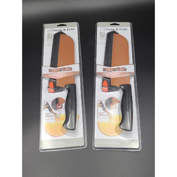 2 Copper Knives New in Box - Heim & Elda - 7 inch - Built in Knife Sharpener