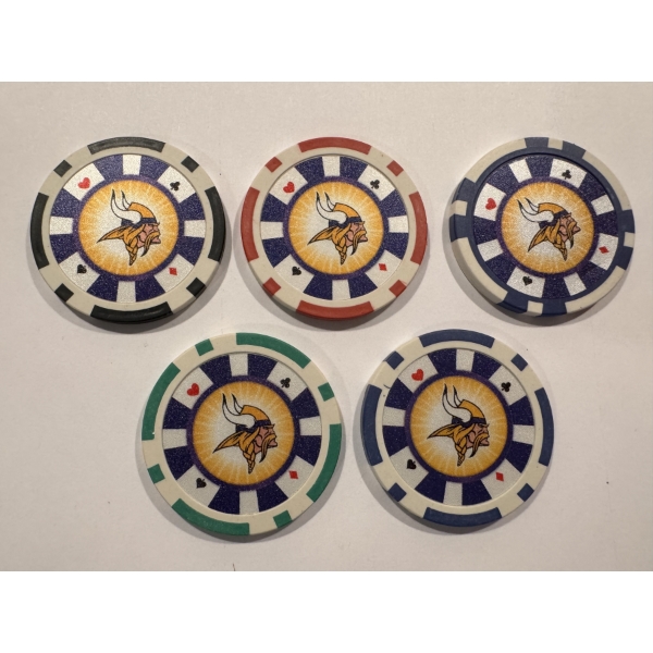 NFL Minnesota Vikings - Clay Poker Chip Set - Mint Condition - Complete Set 5 Chips - Hard To Find