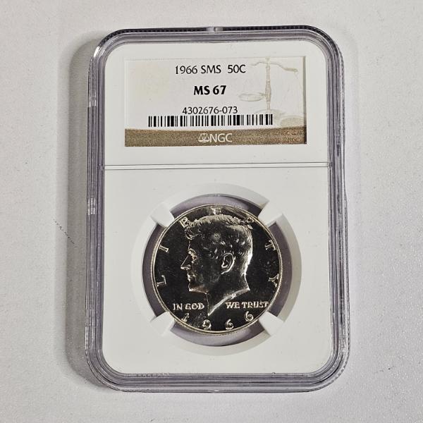 1966 Special Mint Set (SMS) 90% Silver Kennedy Half Dollar authenticated and graded MS 67 by the NGC