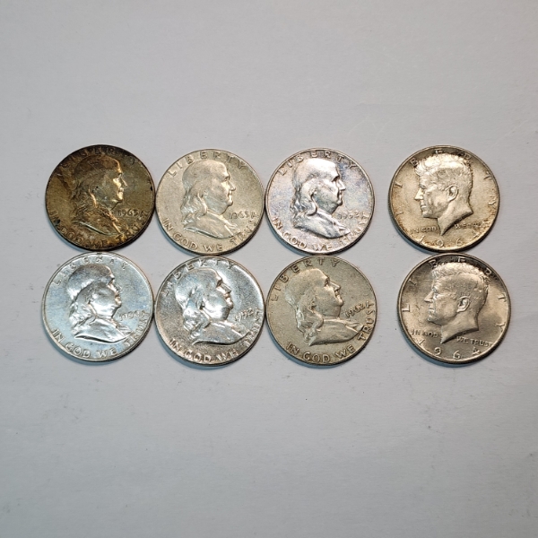 x8 Assorted Years United States 90% Silver Half Dollars - FV: $4.00
