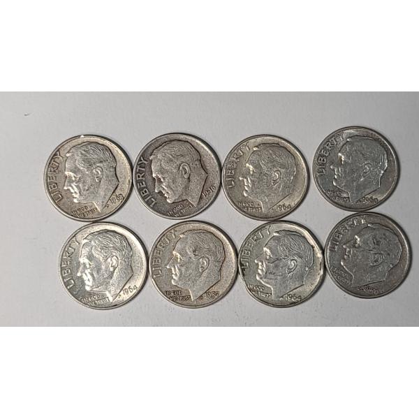 Assorted Years/Mint Marks United States 90% Silver Roosevelt Dimes - Face Value: $0.80