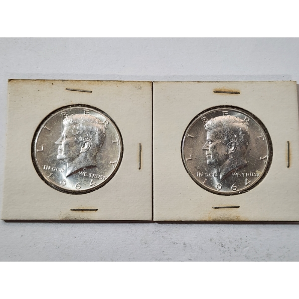 Two 1964 90% Silver Kennedy Half Dollars 