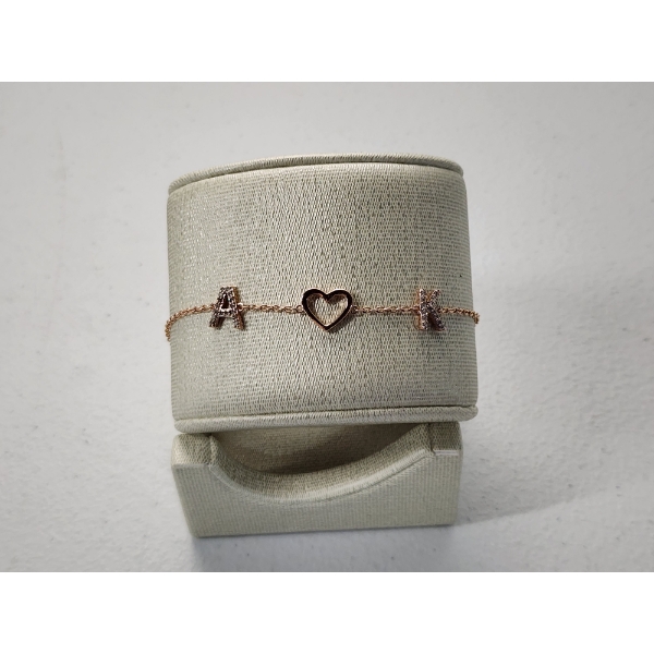 10K Rose Gold "A" & "K" Heart 9" Bracelet Total Weight: 2.2g