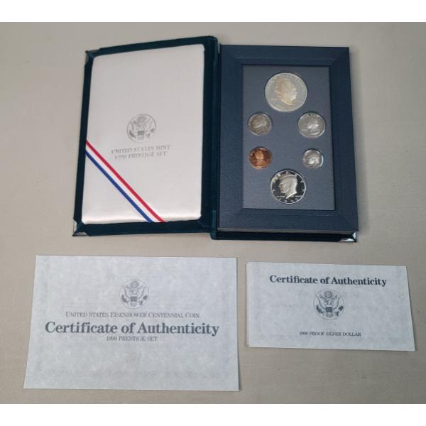 1990-P U.S Mint Prestige Coin Set Featuring A Eisenhower Centennial 90% Silver Proof Dollar 