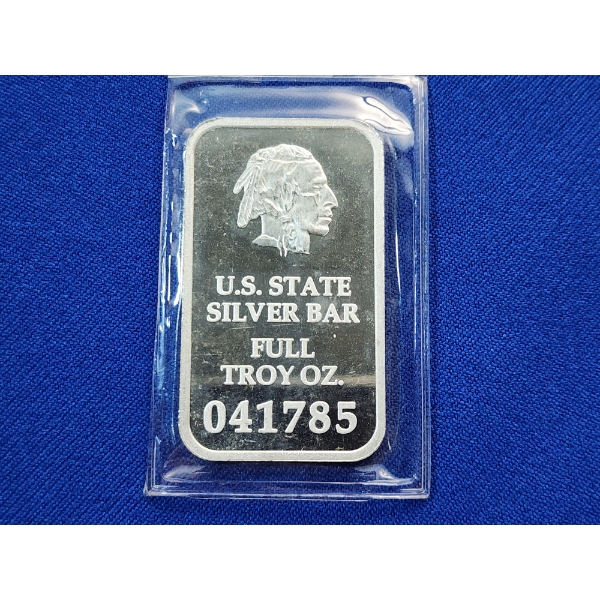 Indian Head Design AZ Certified One Troy Ounce .999 Fine Silver Bar - In Sealed Package 