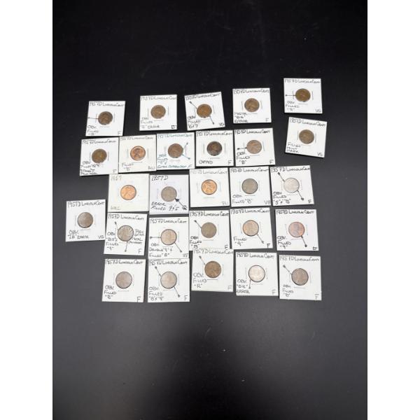 Assorted Pennies all in Marked Cards - Some Errors - some Mint Mark - Etc. - All 1957-D - FV $0.27