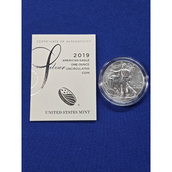 2019- W U.S. Mint American Eagle 1 oz Fine Silver Uncirculated Coin - Fantastic Coin w/ Box & COA