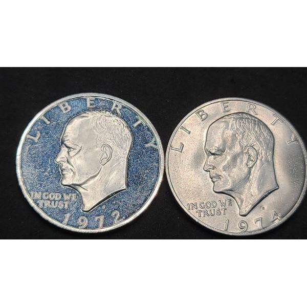 1972-S & 1974-S Eisenhower 40% Silver Dollars - Face Value: $2.00