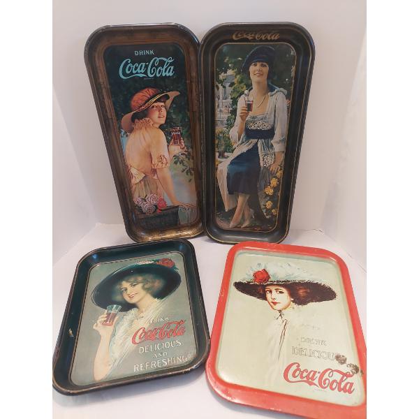 4 Pc Vintage Lot Of Coca Cola Advertising Serving Trays