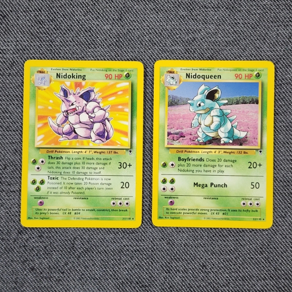 Two Non Holo Rare Vintage Legendary Collection Pokemon Trading Cards ~ Nidoking & Nidoqueen 