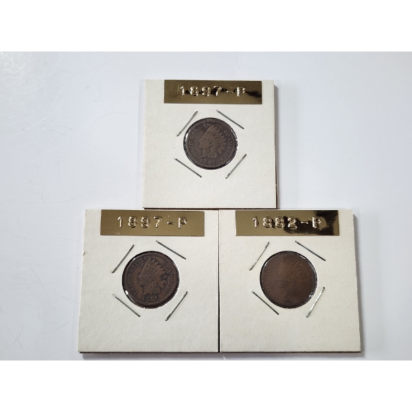 Three U.S. Indian Head Cents: 1897-P, 1897-P, 1882-P
