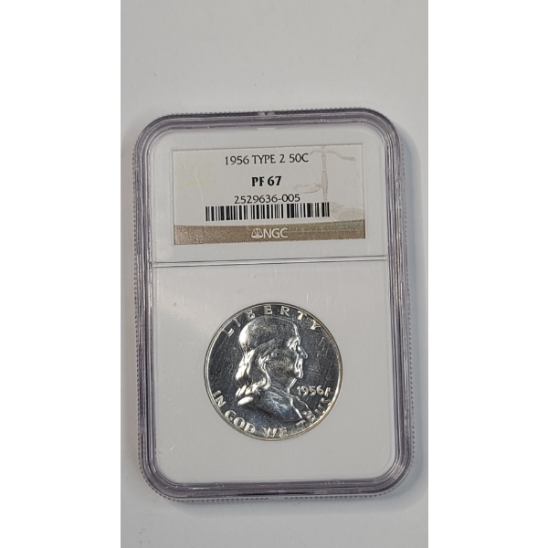 NGC 1956 PF 67 Type 2 Franklin 90% Silver Half Dollar