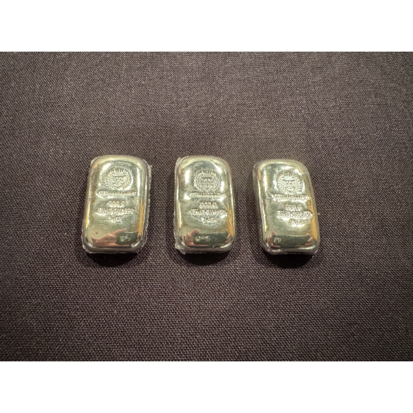 3 - One Troy Ounce .9999 Fine Silver Germania Bars - Premium Bars Sealed In Plastic