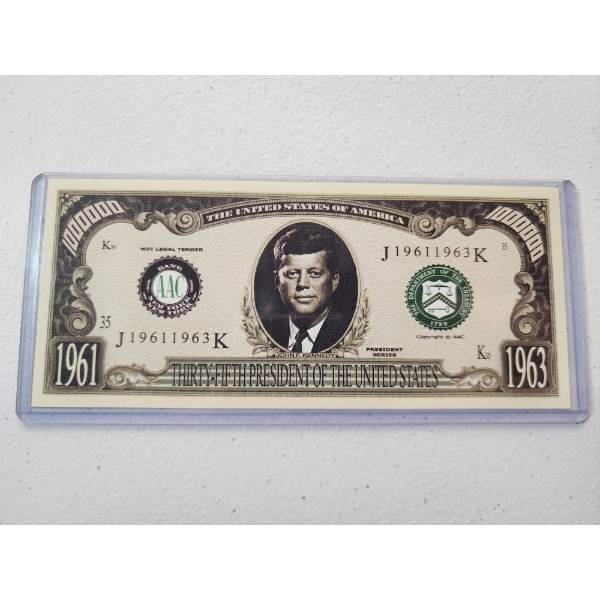 John F. Kennedy Commemorative Million Dollar Bill - Mint Condition in Protective Holder