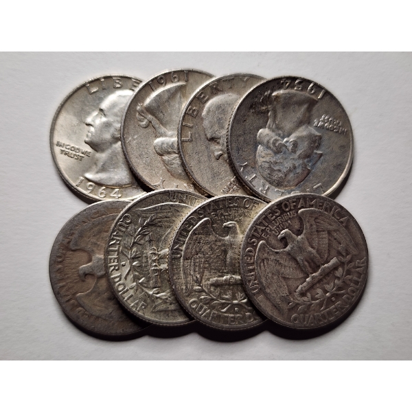 Eight Assorted United States 90% Silver Quarters ~ FACE VALUE $2.00