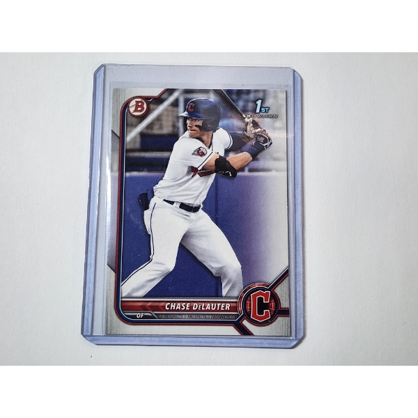 Topps 2022 Chase DeLauter 1st Bowman BD-49 Baseball Card - In Protective Holder 