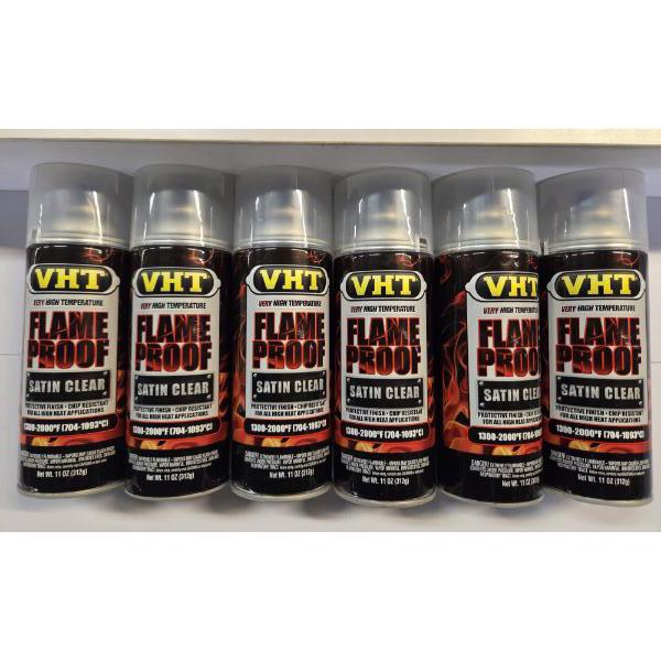 Six Brand New 11Oz Cans Of VHT Very High Temp Flame Proof Satin Clear Spray Paint 