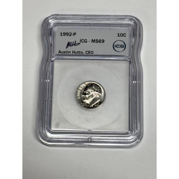 1992-P ICG - MS69 Graded Dime - Fv $0.10