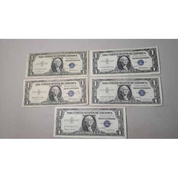 1935 F x2, 1957, 1957 A, 1957 B $1 Silver Certificates - Face Value: $5.00