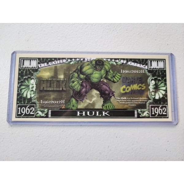 "Hulk Smash" The Incredible Hulk Million Dollar Bill - Mint Condition in Protective Holder