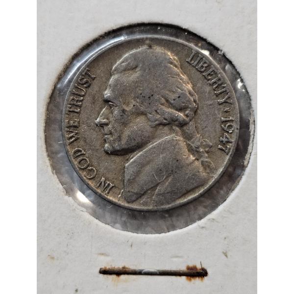 1947 Jefferson Nickel DIE BREAK MINT ERROR ~ Located on Top of Monticello ~ GREAT CONDITION!!!
