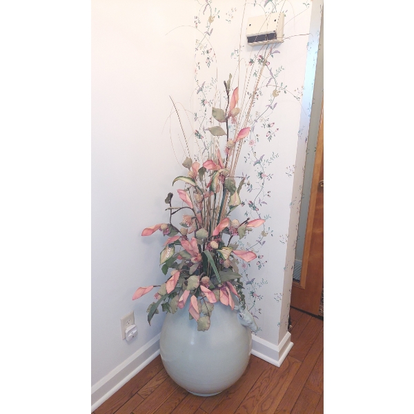 18" x 21" Ornamental Antelope Themed (Handled) Porcelain Large Pot With 60" Tall Florals