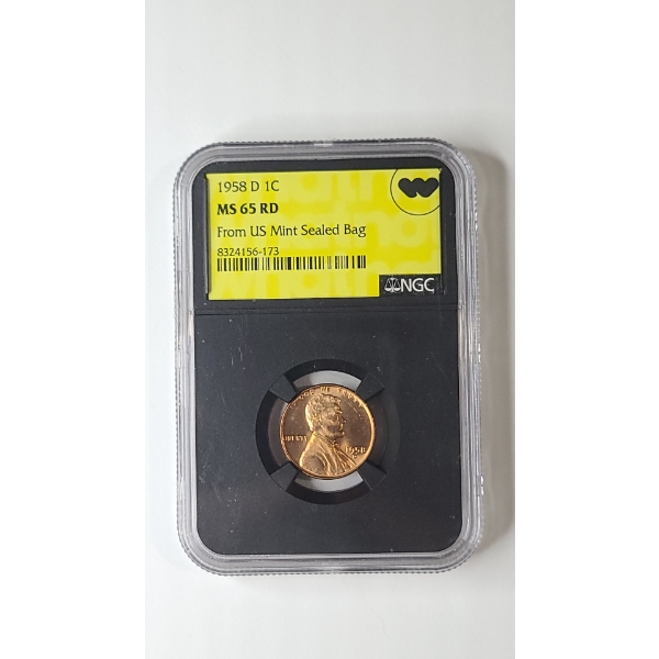 NGC 1958-D MS 65 RD Lincoln Wheat Cent From U.S Mint Sealed Bag