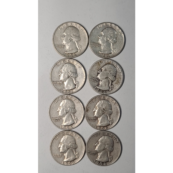 
Assorted Years And Mint Marks 90% Silver U.S Washington Quarters - Face Value: $2.00