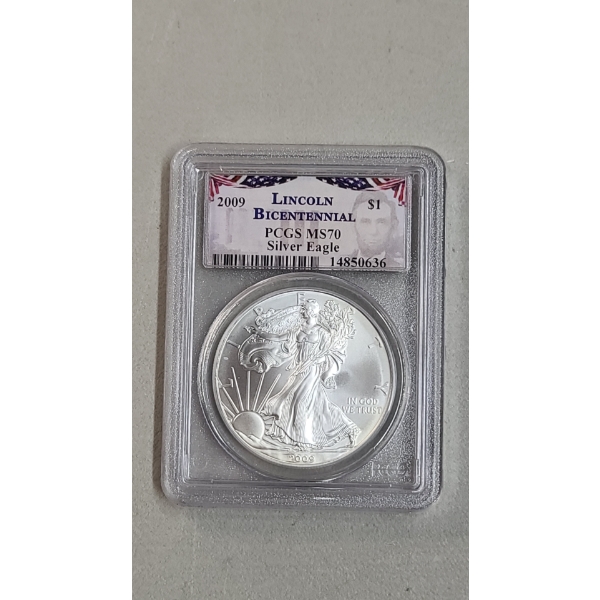 PCGS 2009 MS70 1 Troy Oz .999 Fine Silver Eagle