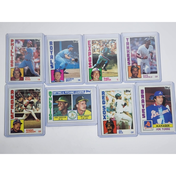 x8 Assorted 1984 Topps Baseball Trading Cards - Excellent Condition in Card Holders