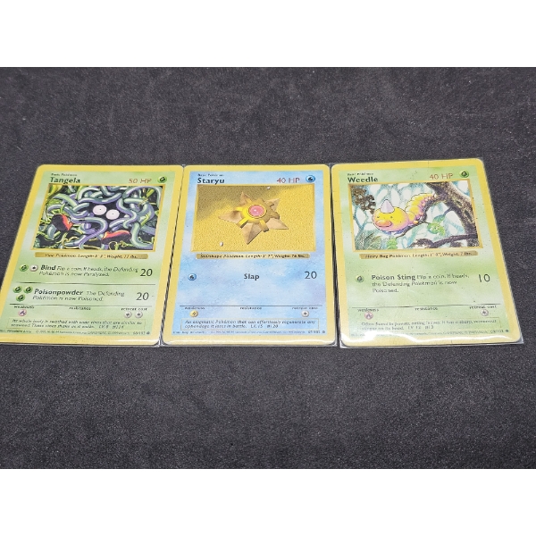 Pokemon Vintage Trading Cards - Shadowless (Lot of 3) - ft. Weedle, Staryu, and Tangela